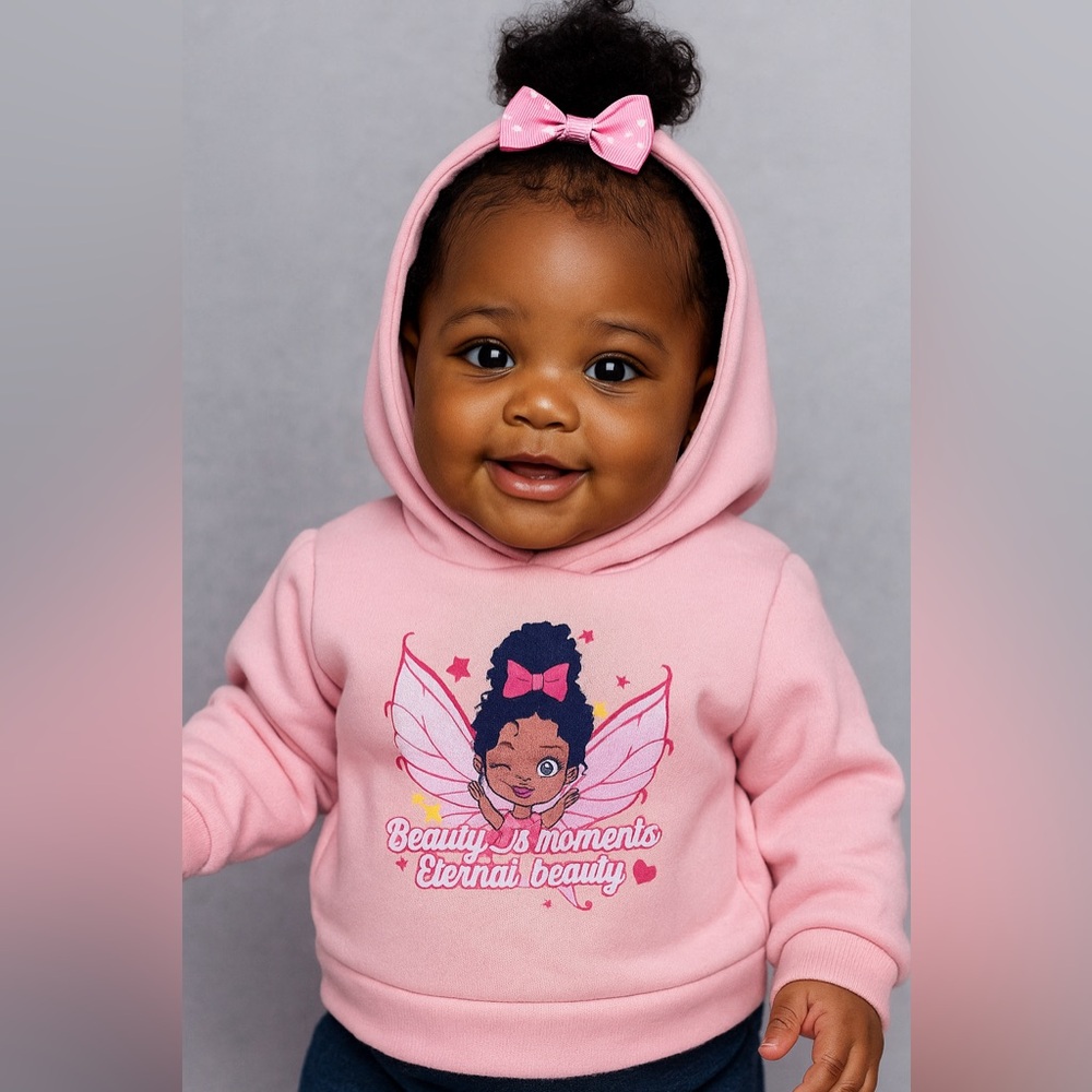 Pink Toddler Hoodie with Afro Fairy Girl | Empowering Graphic Sweatshirt 12–18M
